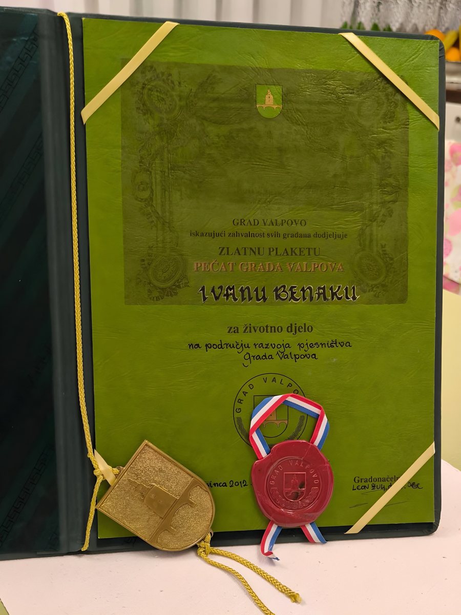 Zlatna plaketa „Pečat Grada Valpova“ za životno djelo, 3. prosinca 2012.