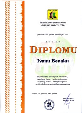 Diploma HKUD-a „Valpovo 1905.“