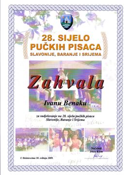 Zahvala 28. sijela pučkih pisaca Slavonije, Baranje i Srijema