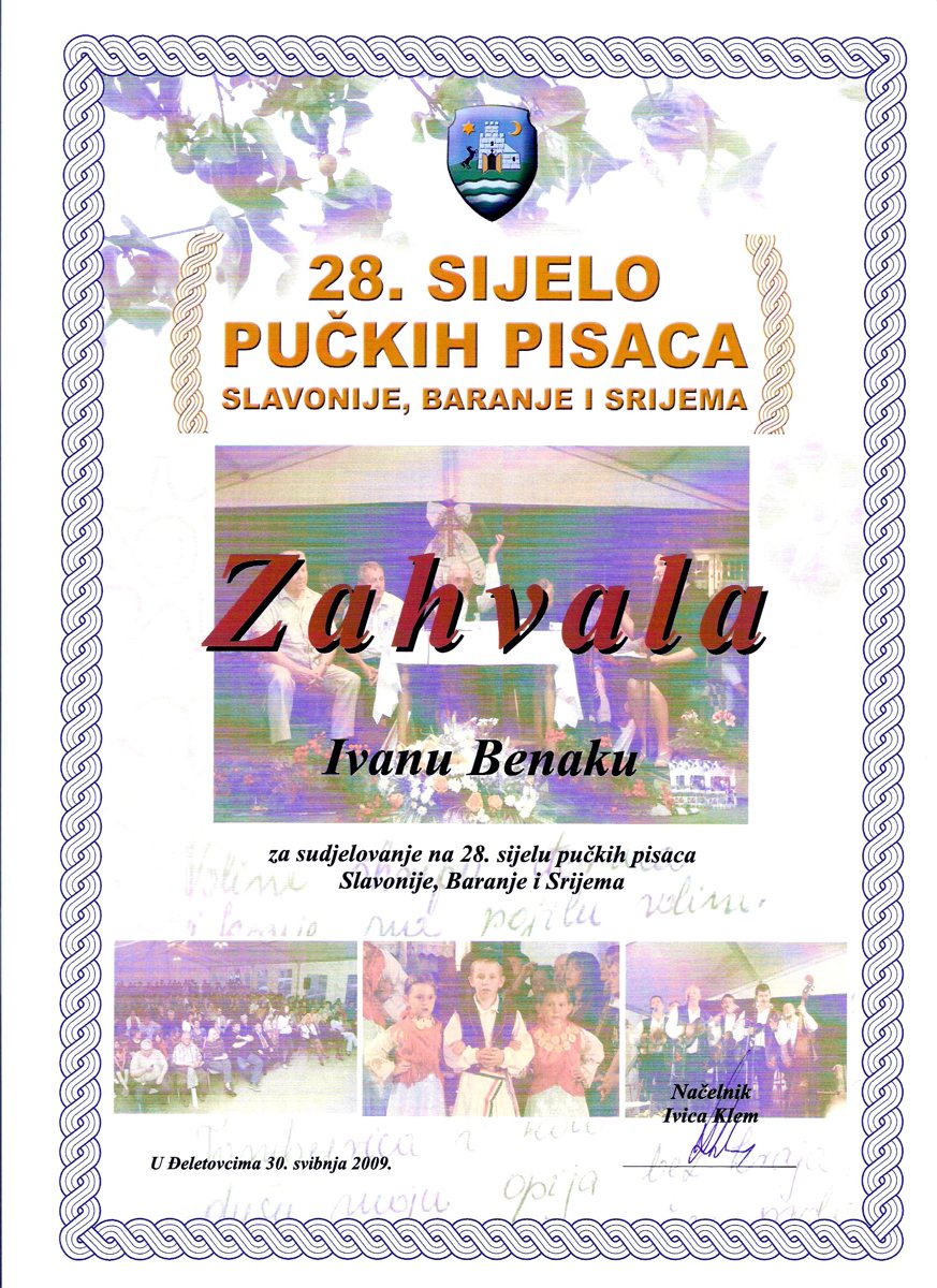 Zahvala 28. sijela pučkih pisaca Slavonije, Baranje i Srijema